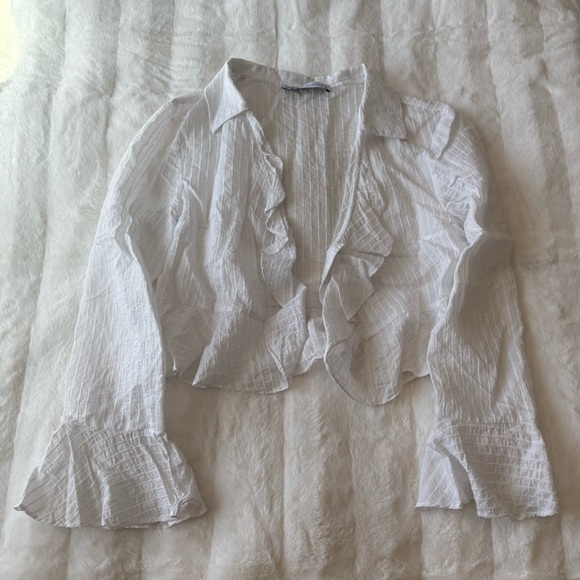 Zara Cropped Ruffled Button Down - Picture 2 of 4